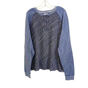 Lucky Brand Henley Shirt Mens XXL Blue Gray Heathered Casual Sweatshirt Work